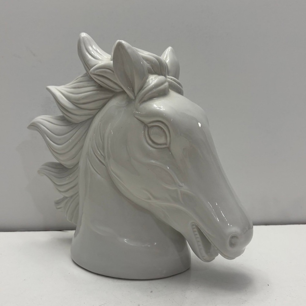 Vintage White Stallion Horse Ceramic Bust Statue